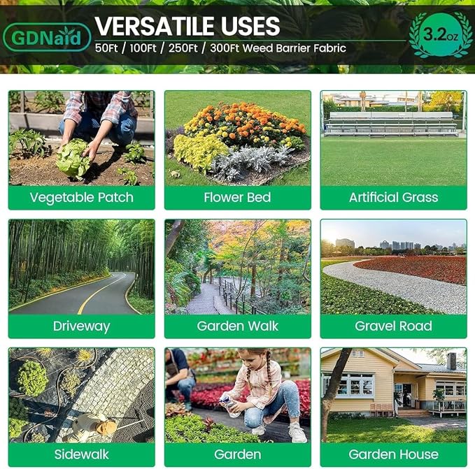 3ftx180ft Weed Barrier Landscape Fabric Heavy Duty, 3.2oz Weed Barrier Garden Fabric, Easy Setup Woven Landscaping Fabric