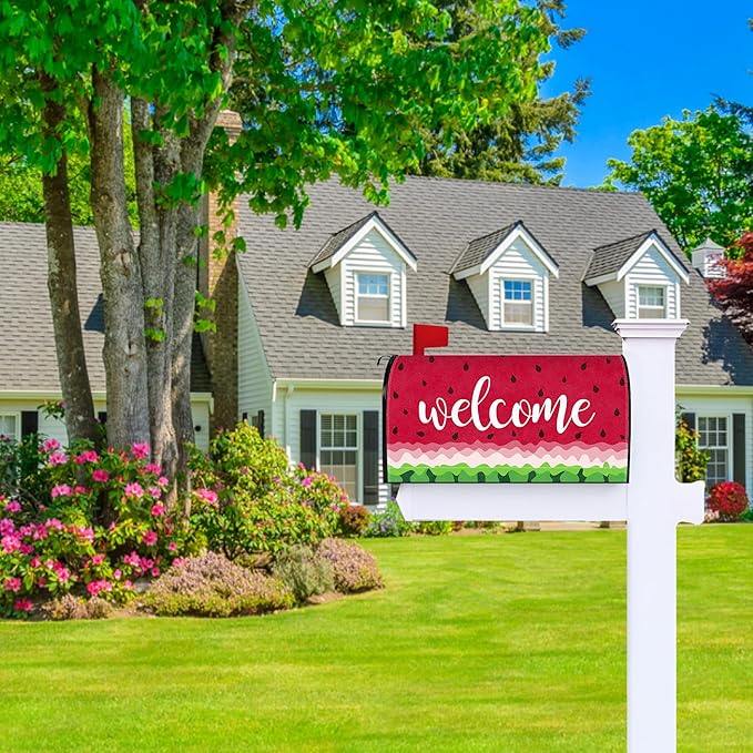 Watermelon Mailbox Covers Magnetic Summer Watermelon Mailbox Cover Seasonal Post Letter Box Cover for Garden Yard Decor 25.5x21 Inch