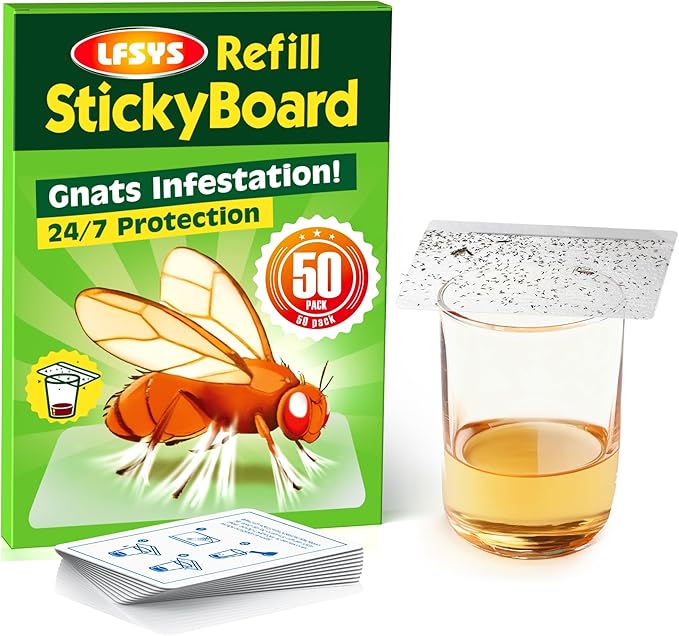 LFSYS Double-Sided Sticky Trap Covers for Fruit Fly Traps – 25 Pack Adhesive Cards for Fruit Fly – Clear, Mess-Free, Indoor Use