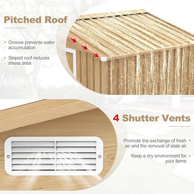 Goplus 8' x 6' Woodgrain Outdoor Storage Shed, Galvanized Metal Tool House Organizer w/Base Floor, 4 Vents, Lockable Doors, Waterproof Garden Sheds & Outdoor Storage for Backyard, Lawn, Patio