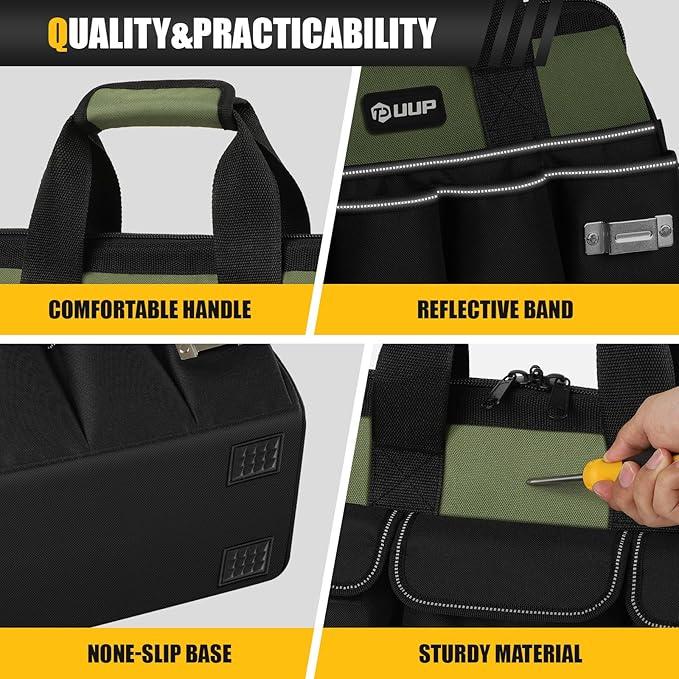UUP 18-Inch Large Tool Bag, 16-Pocket Portable Tool Box Organizer Storage, Heavy Duty Tactical Toolbag with Big Zipper, Travel Carry Toolbox, Father Day Dad Men Electrician Contractor Welding Gift