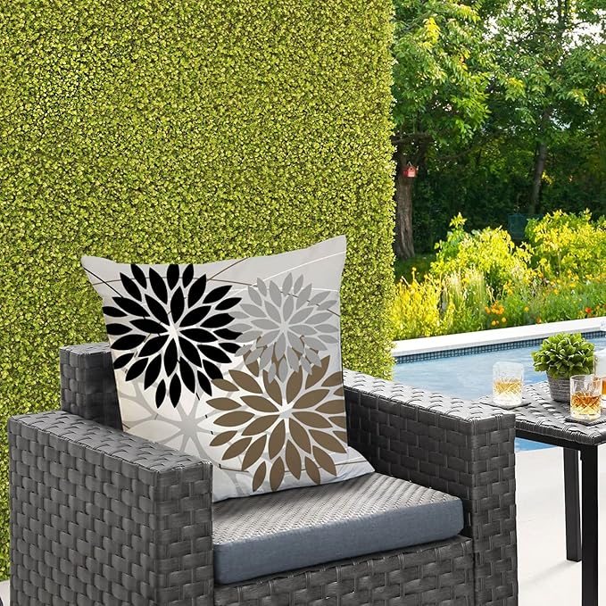DFXSZ Outdoor Throw Pillow Covers 16x16 Inch Set of 2 Waterproof Spring Summer Geometric Elegant Black Brown Outdoor Pillow Covers for Patio Funiture Garden Couch 158G16