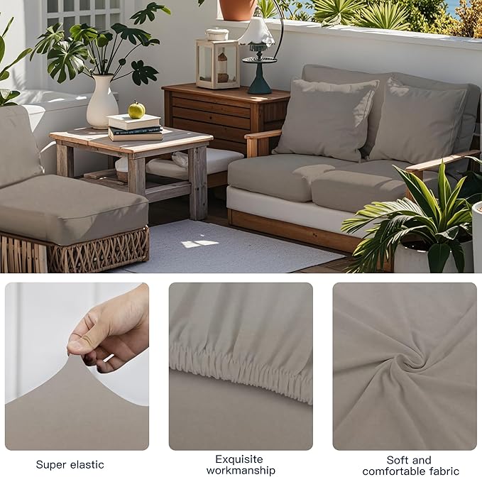 12-Piece Outdoor Cushion & Pillow Cover Set, 8 Seat Covers + 4 Pillow Covers, Stretch Patio Furniture Slipcovers for Sofa Sectional Chair