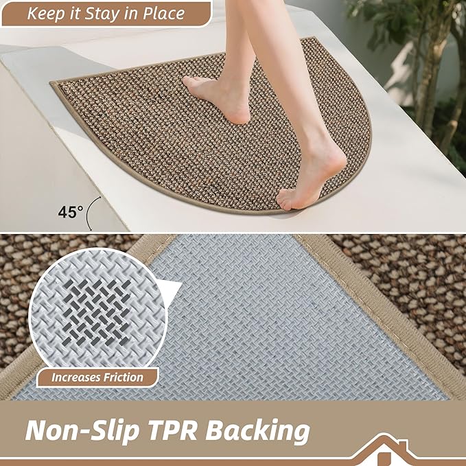 BEQHAUSE Dirt Trapper Door Mat 32" x 48" Half Circle Non-Slip Washable Doormats Entrance Rugs Absorbent Welcome Low Profile Floor Mats for Front Back Door and Entryway, Taupe