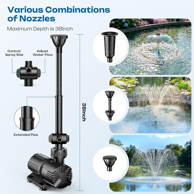 Antfraer 120W Solar Pond Pump, Solar Water Pump with 1600GPH Adjustable Flow & Dry-Run Protection, Solar Water Fountain Pump & Dual Solar Panels for Outdoor Pond Garden Waterfall Water Features