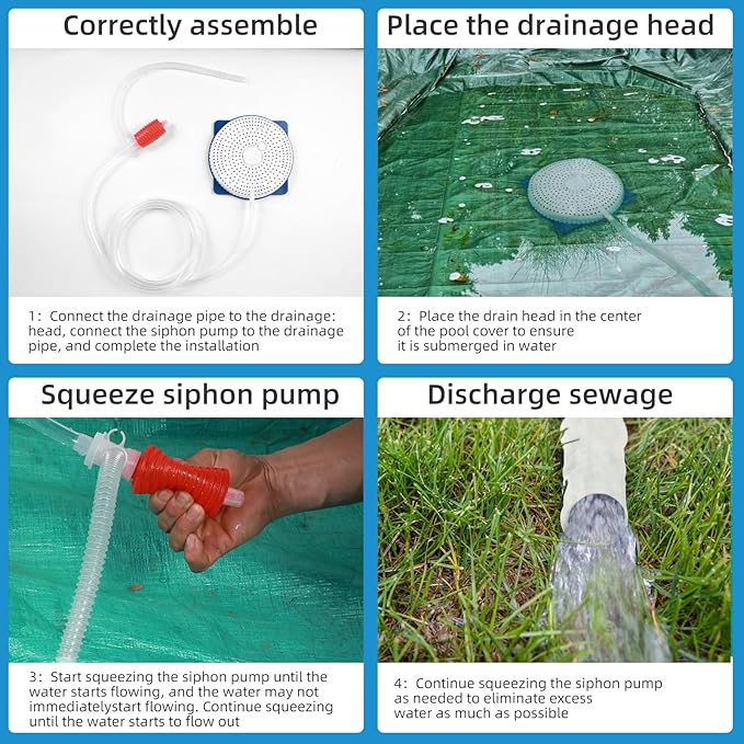 Pool Cover Pump Siphon, Automatic Above Ground Pool Water Pump, White, Round, Plastic, Siphon Mechanism, Effortless Pool Drainage