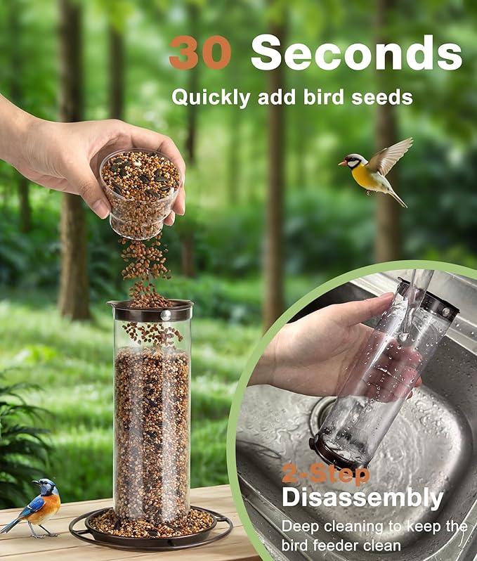 Bird Feeder, Easy to Fill Feeder for Small Wild Birds, Metal - Hanging Bird Feeder for Garden Yard Outside, 0.8 LBS Capacity