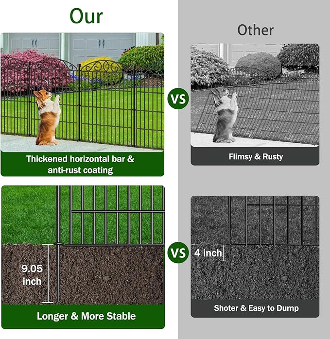 No Dig Decorative Garden Fence 6 Panel - 30in H x 11.4 ft L, Tall Animal Barrier for Dogs Rabbits, Rustproof Metal Wire Panels for Yard, Patio, and Outdoor Border Use