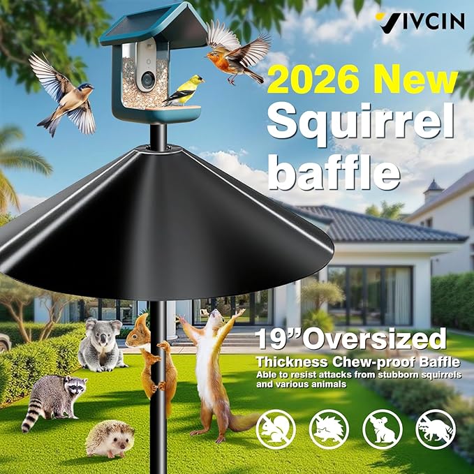 Large 19 Inch Squirrel Baffle for Bird Feeder Pole, Heavy-Duty 30% Thicker Chew-Proof Design, Black Pole Mount Raccoon Guard, Easy Install Weatherproof Protector for Outdoor Bird Feeders