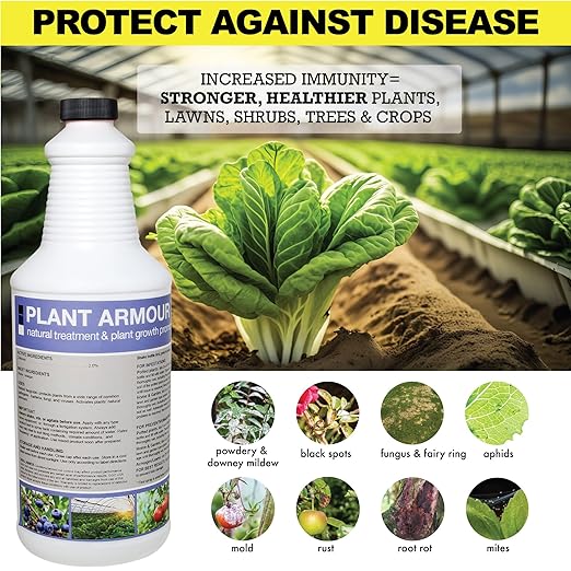 GGO Plant Armour – Natural Plant Disease Control & Growth Promoter with Chitosan – Concentrated Solution for Lawns, Potted Plants, Fruits, and Vegetables – Easy-to-Use, Non-GMO, Made in USA