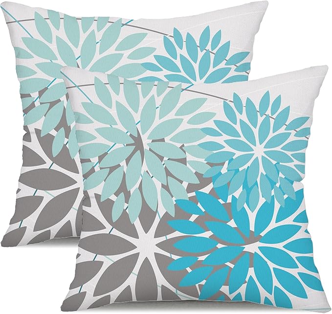 DFXSZ Outdoor Pillow Covers 20x20 Inch Set of 2 Blue Flower Decorative Waterproof Summer Outdoor Pillow Covers for Patio Funiture Garden Couch 168H20