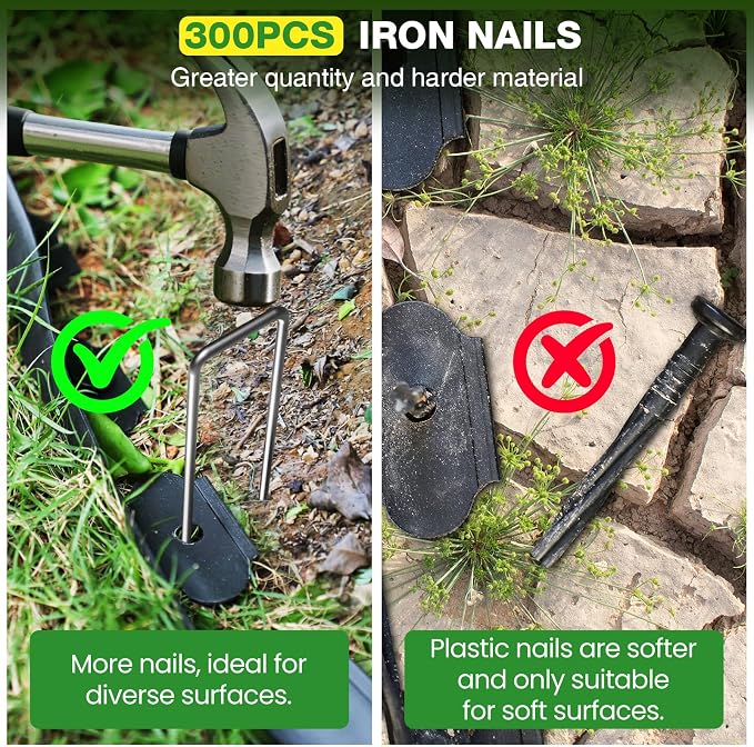 200ft,1.5in Tall Landscape Edging Kit with 300 Metal Spikes, Not Digging Flexible Plastic Edge Border for Landscaping, Lawn,Garden,Flower Beds,Yard,Paver,Playground, Fence,Pathway,3pack, 66.7ft Each