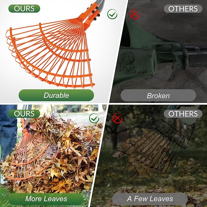 Walensee Metal Rake for Leaves, Heavy Duty Leaf Picker Upper, Leaf Scoops Hand Rake, Leaf Grabber with Long Handle, Multi-Use Garden Leaf Claw for Lawn & Yard Work