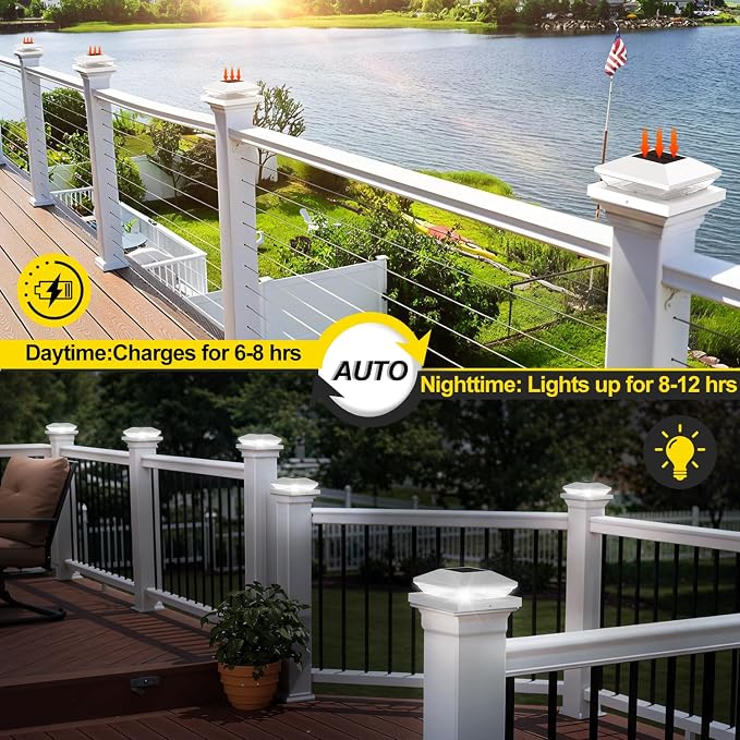 T-SUN Solar Post Cap Lights Outdoor 12 Pack, 2 Modes LED Fence Post Solar Lights Fit for 4x4 5x5 6x6 Vinyl/Wooden Posts, Waterproof Deck Post Lights Solar Powered for Garden Patio Gate Porch