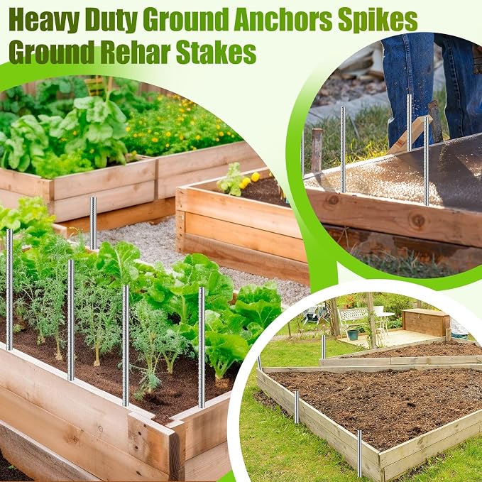 Gisafai 50 Pcs 16 Inch Ground Rebar Stakes Heavy Duty Ground Anchors Steel Plant Support Garden Stake Long Straight Metal Spikes with Chisel Point End for Concrete Timber Garden Plant Tent