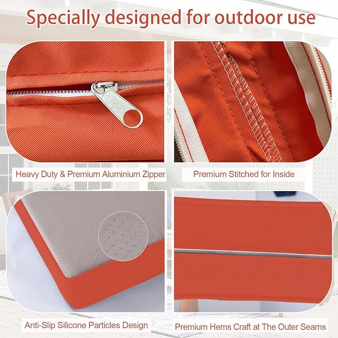 Outdoor Cushion Covers for Patio Furniture, Patio Cushion Covers Replacement with Zipper, Waterproof & Fade Resistant,Only Cover (Orange, 25.6Lx25.6Wx4H - Only Covers)