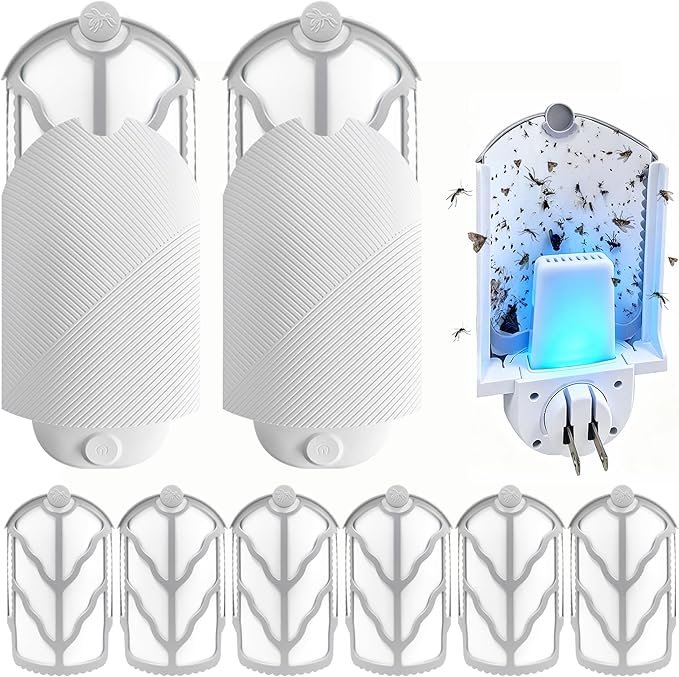 Flying Insect Trap for Indoor Use (2 Starters & 6 Refill Cartridges), UV Light Bug Catcher for Fruit Flies, Gnats & Small Flying Pests, Silent, No-Zap, Mess-Free