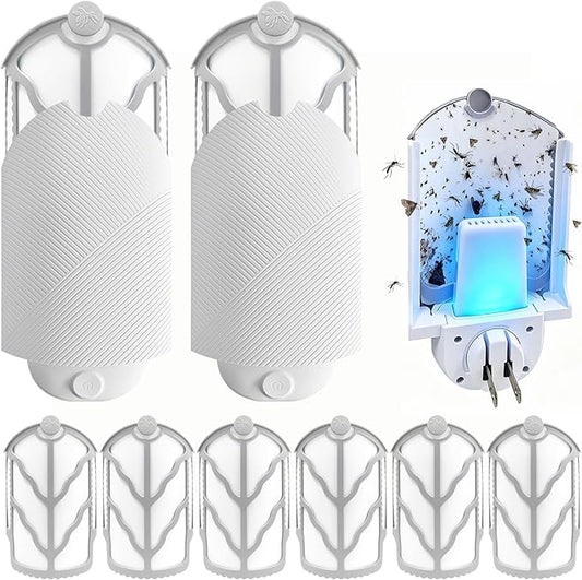 Flying Insect Trap for Indoor Use (2 Starters & 6 Refill Cartridges), UV Light Bug Catcher for Fruit Flies, Gnats & Small Flying Pests, Silent, No-Zap, Mess-Free