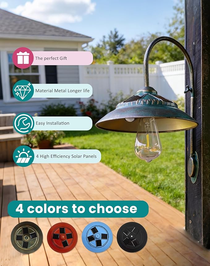Goodeco Solar Barn Lights for Outside - 2 Pack Outdoor Lights with Motion Sensor, 4 High Efficiency Solar Panels, Warm White Edison LED Bulb for Chicken Coop, Porch, Barn, Shed, Garden (Bronze)