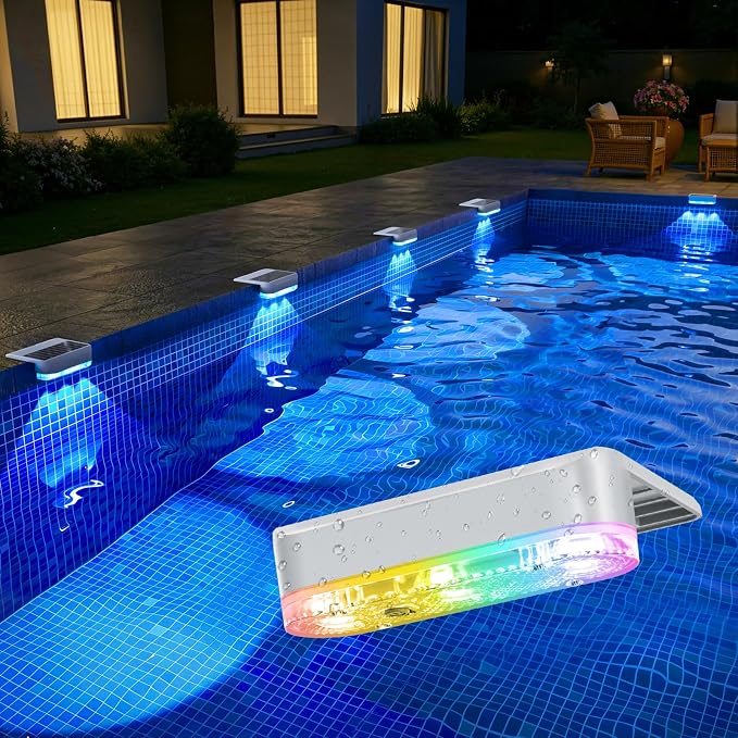 APONUO 6 Pack Solar Pool Lights, Pool Solar Lights for Above Ground Pools, RGB Color Changing, IP65 Waterproof Solar Pool Lights for Inground Pool, Pond, Fountain, Yard