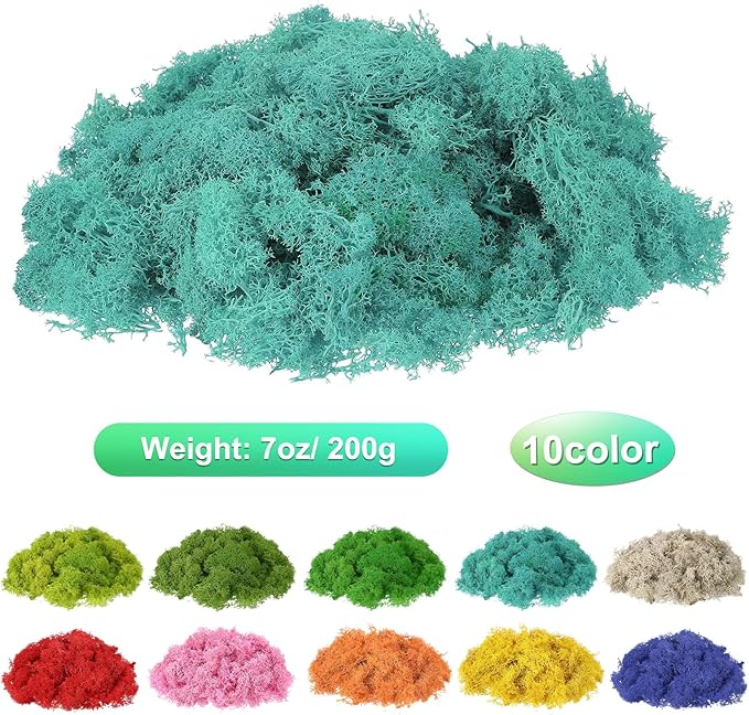 uxcell Preserved Reindeer Moss, 7oz Fake Moss for Crafts Artificial Dried Moss for Decoration Terrariums Potted Plants, Blue