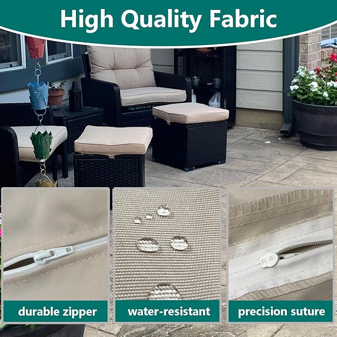 FLYMEI Patio Cushion Covers 16x16x2.5 Waterproof Outdoor Cushion Cover Replacement 2Packs Outdoor Seat Cushion Slipcover for Rattan Chair Sofa, Beige