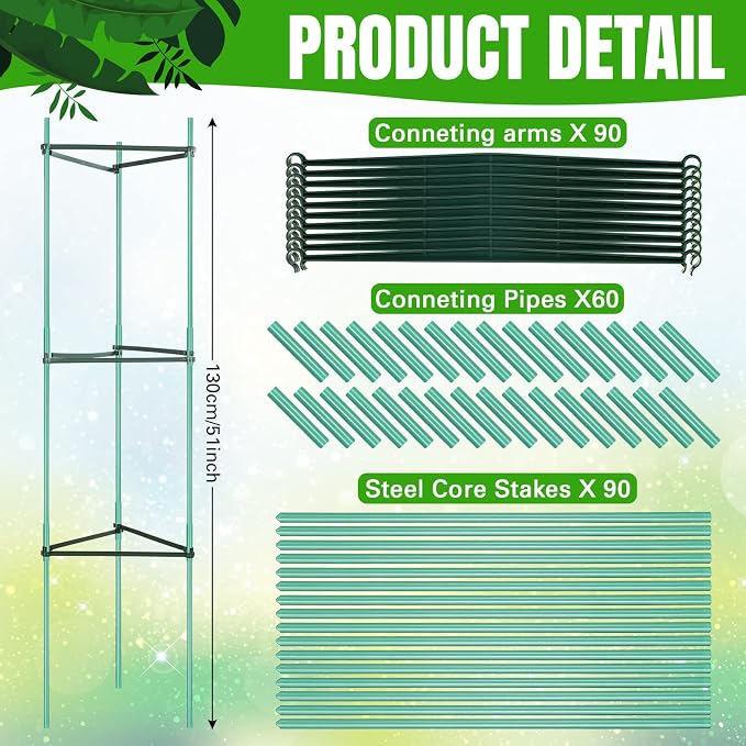 Sunnyray 10 Pcs 51 Inch Tomato Cage up to Plant Cage Deformable Trellis Assembled Tomato Garden Cages Plant Stakes Support for Vertical Climbing Potted Plants Climbing Vegetables