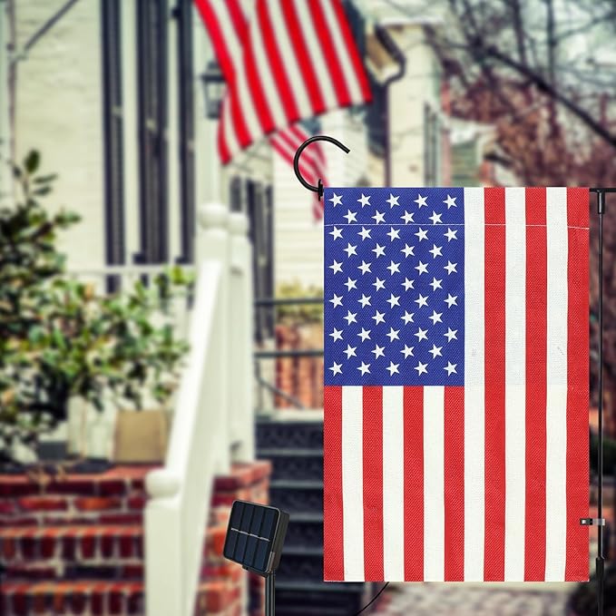 Lighted American Garden Flag 12 x 18 Inch Double Sided Burlap Led 4th of July USA Garden Flag for Independence Day Party Yard Outdoor Decoration