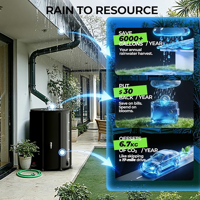 SKM Collapsible Rain Barrel, PVC Rain Water Collection System and Water Tank for Outdoor/Garden/Lawn, Portable Rain Water Collection Barrel Container with Spigots & Overflow Kit, 100Gallon, Black