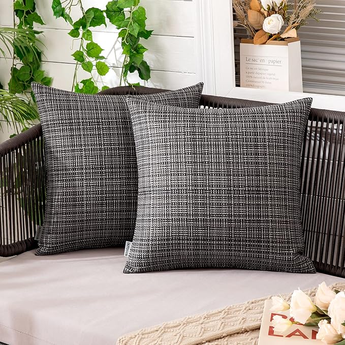 MIULEE Outdoor Waterproof Throw Pillow Covers Decorative Farmhouse Water Resistant Cushion Covers for Tent Patio Garden Couch Sofa Pack of 2, 16x16 Inch Gray