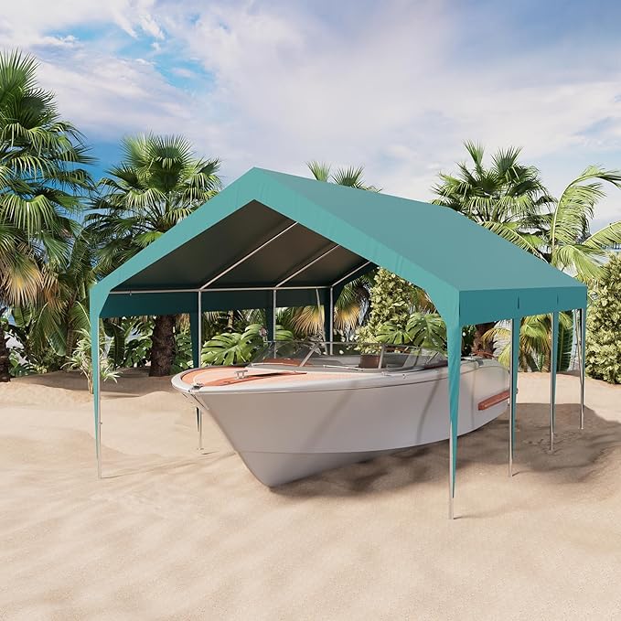 Heavy Duty Carport 12 x 20 ft Portable Garage Car Canopy Waterproof UV Resistant, Outdoor Storage Shed for Car, Motorcycle, Bike, Garden Tools (Green)