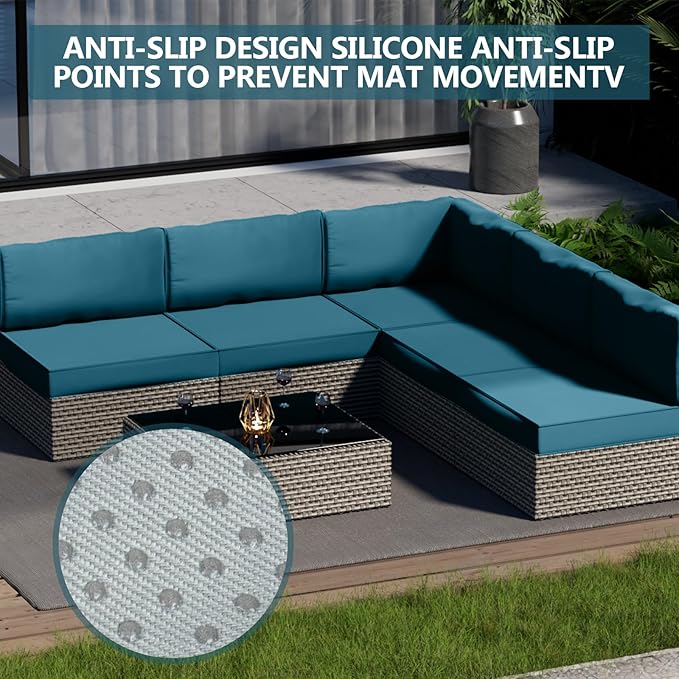 14 Piece Outdoor Patio Waterproof Cushion Covers, Fits 6-Seat Wicker Rattan Sectional Couch Chair Furniture Cover Replacement Set - Fade-Resistant Patio Cushion Covers with Zipper