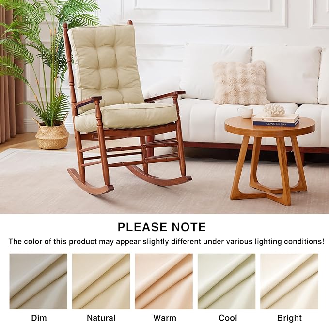 IPYNBAP Rocking Chair Cushion, Waterproof and Fade-Resistant Patio Chair Cushions, Tufted Chair Pads for Rocker Furniture, 17x17 Inch, Indoor/Outdoor Seat Cushions with Ties, Beige