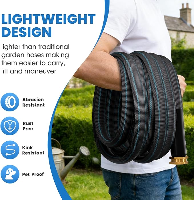100FT Non-Expanding Garden Hose, Ultra Lightweight Water Hose, Kink-Free, Burst-Resistant, Durable & Flexible Hose, All-Weather Outdoor Hose for Lawn & Garden, Car Washing