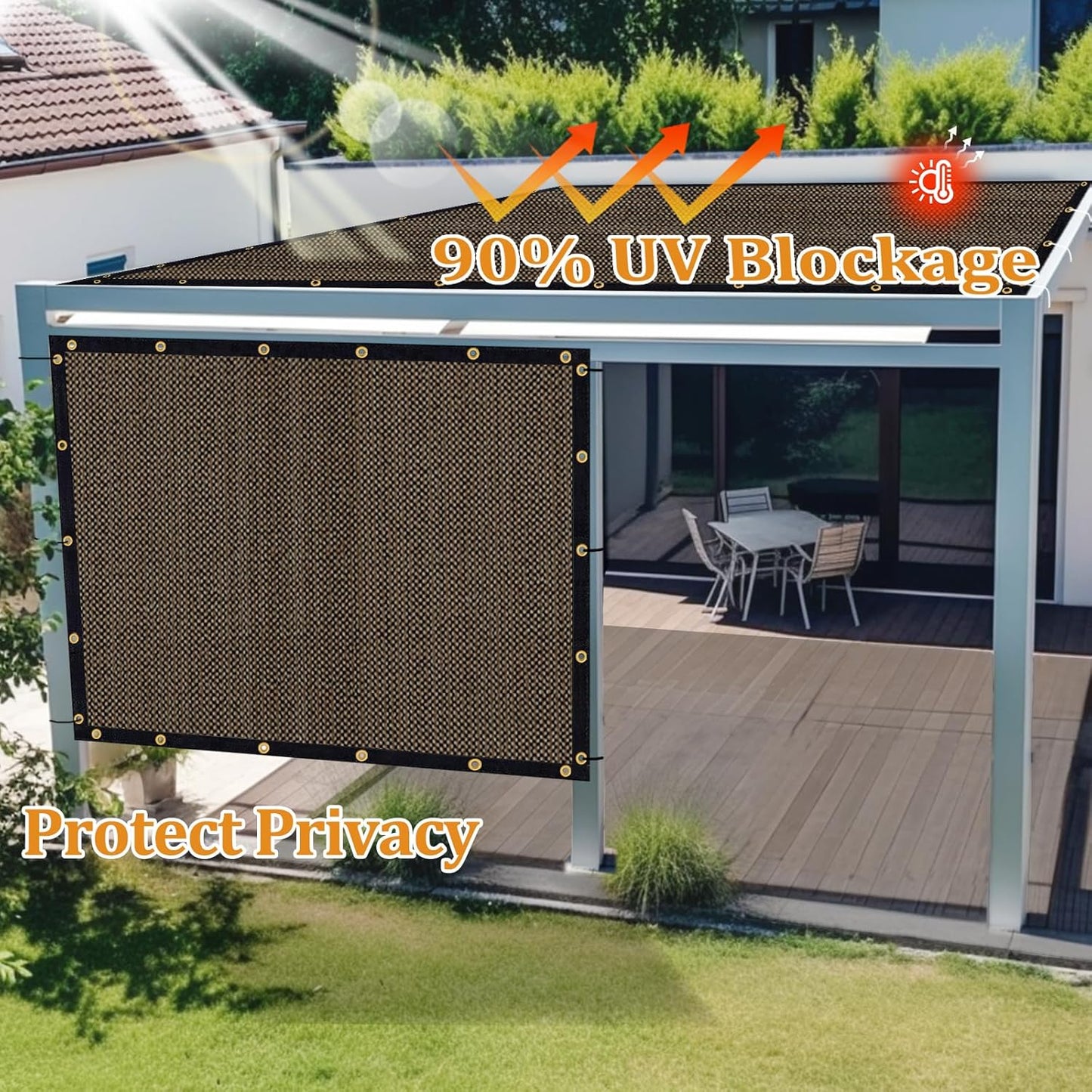 Shade&Beyond Customized Size 16' X 16' Shade Cloth with Grommets, 90% UV Protection UV Protection Mesh Tarp Sun Screens for Patio GN01, Mocha