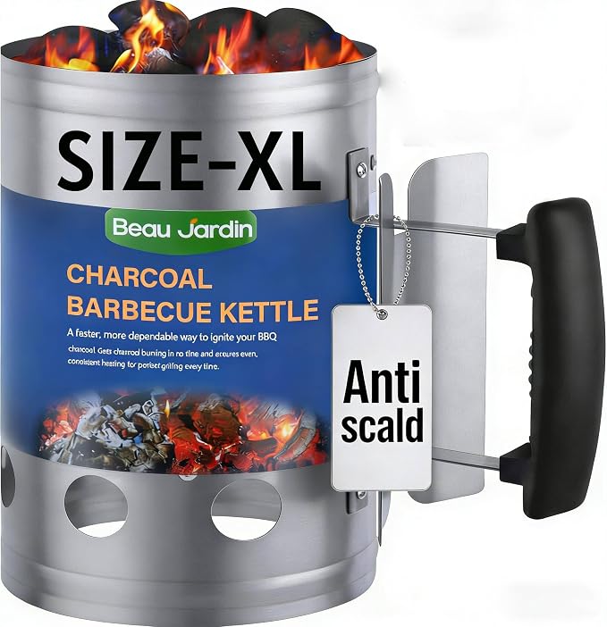 BEAU JARDIN Charcoal Chimney Starter Large Capacity BBQ Grill Lighter Barbecue Fire Starter Grilling for Charcoal Grill Briquette Coal Fire Starter Chimney for Grills Outdoor Cooking Can Accessories