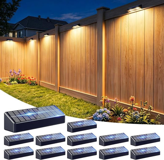 JOFIOS Fence Lights Solar Powered 12 Pack, 3000/4000/6000K 3 Modes, IP65 Waterproof Solar Fence Lights Outdoor, Dusk to Dawn Deck Lights for Outside, Wall, Backyard, Step, Patio, Stair Railings