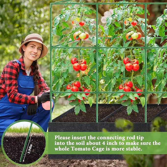 POILKMNI Tomato Cage 51×17×49 Inch with 46 Gallon Grow Bag, Heavy Duty Plastic Coated Steel Plant Support Trellis for Tomato Cucumber Climbing Plants Outdoor Indoor