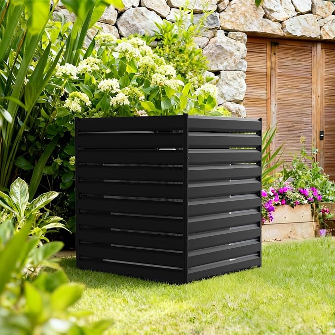 2 Panels Air Conditioner Fence，42" H x 38" W Outdoor Freestanding Privacy Panel Screen Trash Can Decorative Fence Panel No Dig Backyard Fencing for AC, Patio, Pool, Outside, Backyard, Balcony