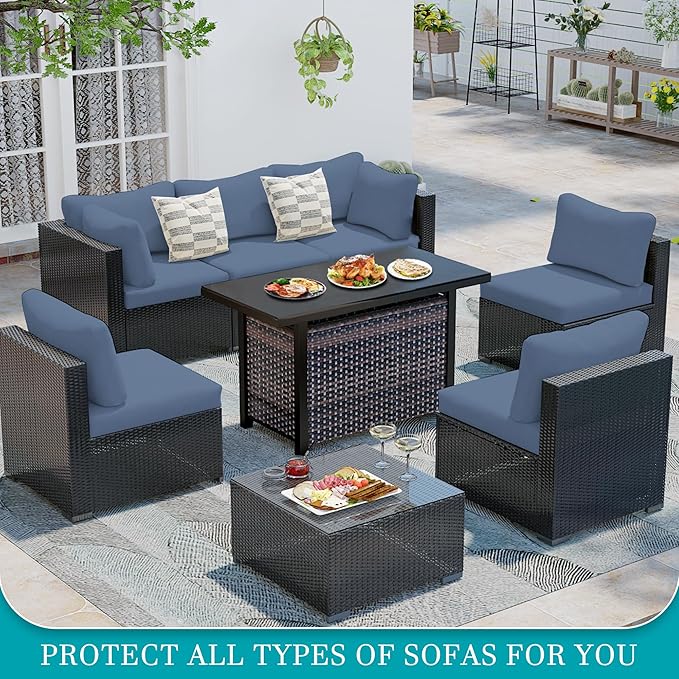 14Pcs Stretch Patio Cushion Covers,Outdoor Couch Covers Replacement,Outdoor Couch & Sofa Slipcovers,for Patio Furniture Cushion Covers,Washable Reusable Furniture Protector (Gray Blue,Cover Only)