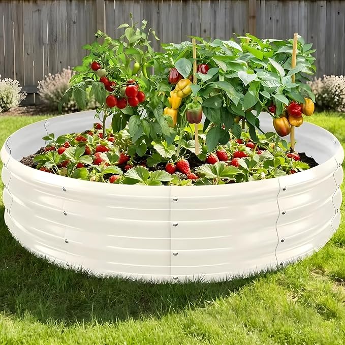 Heavy Duty Round Raised Garden Bed, 5FT Large Thickened Galvanized Metal Planter Box, 0.7mm Reinforced Rust-Resistant, Easy DIY Assembly Above Ground Gardening Bed for Vegetables, Flowers & Herbs
