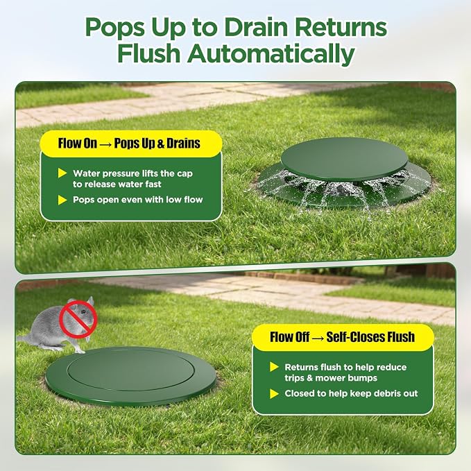 4" Pop Up Drainage Emitter with Elbow, No Adapter Required, Fits 4" PVC D2729 (S&D), 4" SCH40, 4" SDR35, 4" Corrugated Pipe, 3" Corrugated Pipe, Dual-Rod Yard Drain Cover for Downspouts, 1PC