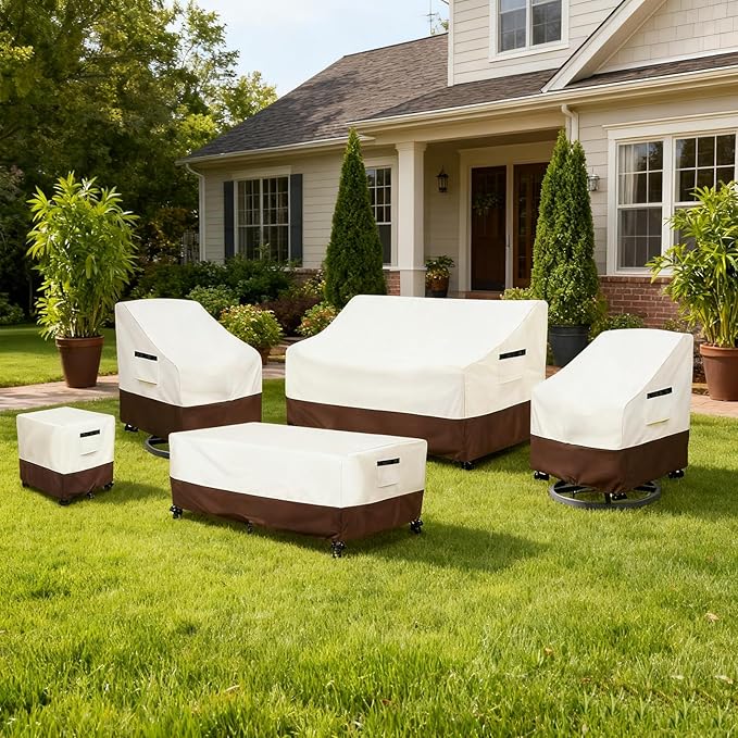 Patio Chair Covers 2 Pack,Swivel Lounge Chair Cover,Waterproof Heavy Duty Patio Furniture Covers for Outdoor Swivel Lounge Chair(33 W x 35 D x 38.5 H inches) Beige & Brown