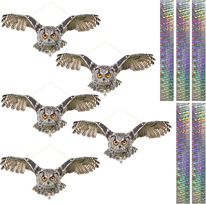 5PCS Plastic Owl to Scare Pigeon, Dual-Side Printed Fake Owl Control Device for Garden Patio Windows Farm