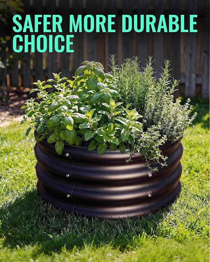 ZXZYHFTY Raised Garden Bed, 0.6 mm Galvanized Steel Round Planter Box with Open Bottom, Black, 2 x 2 x 1 FT, 3 Pack