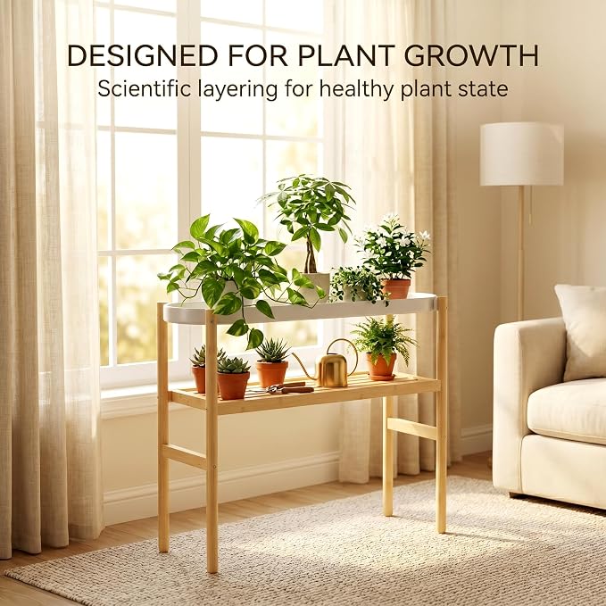 APRTAT Bamboo Plant Stand Indoor, 2 Tier Tall Plant Storage Stand Table Top for Multiple Plants, Window Plant Shelf Table Plant Rack for Balcony Garden Living Room Indoor Outdoor Home 2-Tier-8 Pot-Nature