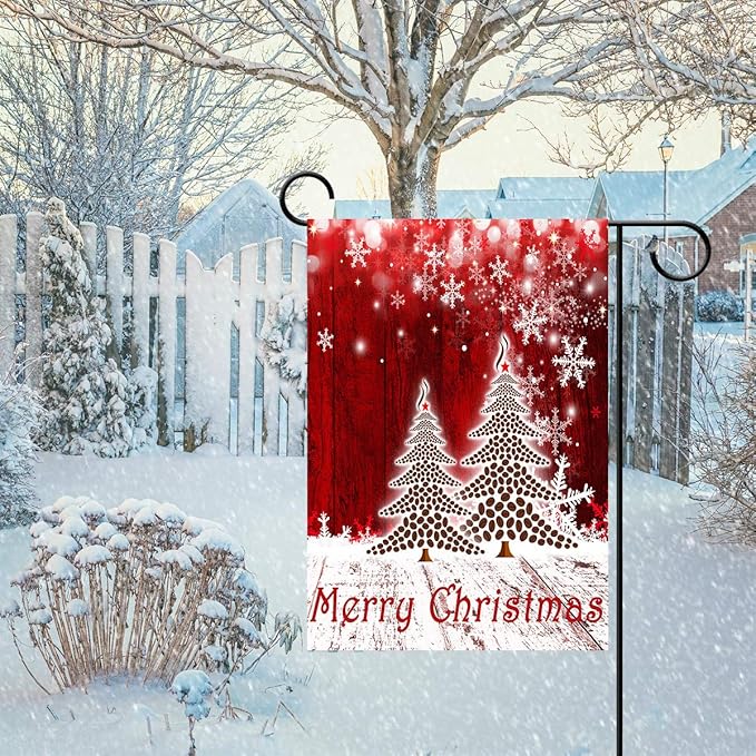 Merry Christmas Tree Snowflake Garden Flag Winter Snow Double Sided Flags House 28" x 40", Xmas Winter Snowman New Year Red Garden Flags Vertical Yard Banner Outdoor Decoration