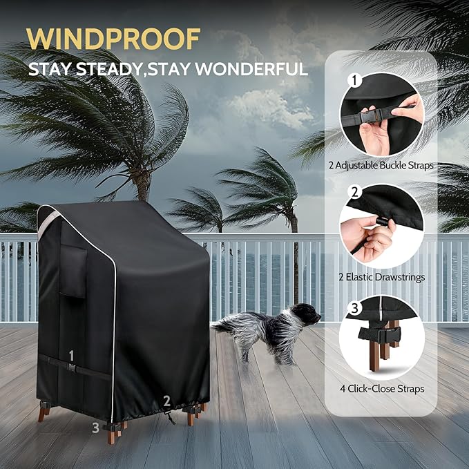 COSFLY Stackable Patio Chairs Covers Waterproof, Outdoor Furniture Covers Heavy Duty for 4-6 Stacking Chairs 1 Pack - Fits up to 28w x 36D x 47H inches (Black)