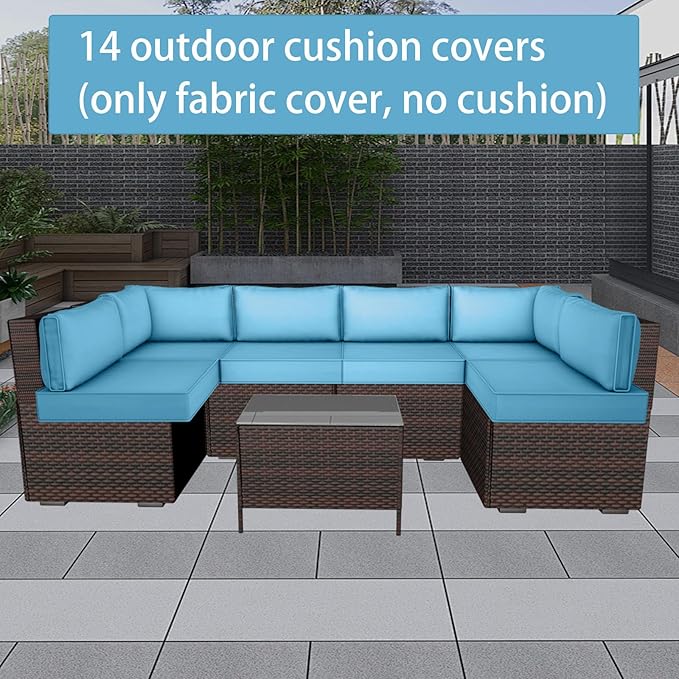 Outdoor Cushion Covers for Patio Furniture, Patio Cushion Covers Replacement with Zipper, Waterproof & Fade Resistant,Only Cover (Sky Blue, 25.6Lx25.6Wx4H - Only Covers)