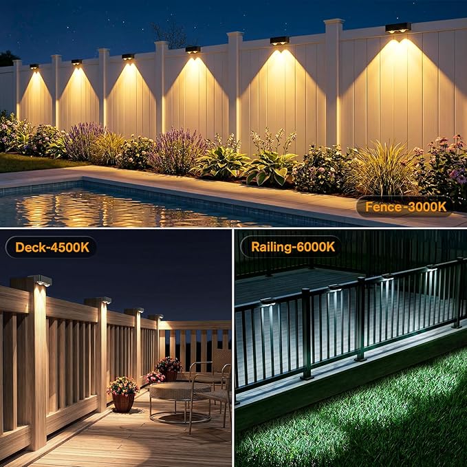 Bridika Solar Deck Lights Outdoor 12 Pack, Bright Solar Fence Lights with Lens, 3 Color Modes IP65 Waterproof Large Size Step Lights for Outside, Fence, Stair, Backyard, Patio, Wall